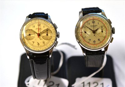 Lot 1121 - Two Steel and Chrome Chronograph Wristwatches, signed Leonidas, circa 1954, lever movements,...