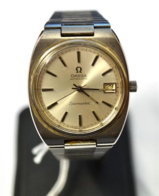 Lot 1123 - A Stainless Steel Automatic Calendar Centre Seconds Wristwatch, signed Omega, model: Seamaster,...