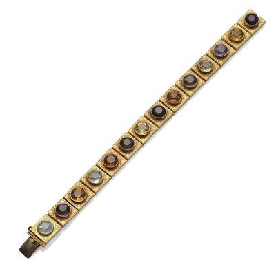 Lot 1133 - A Multi-Gemstone Bracelet, circa 1900, round cut stones including garnet, amethyst, citrine and...