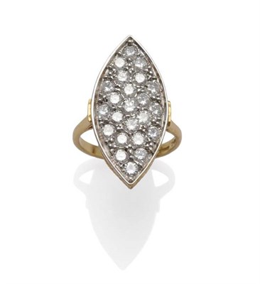 Lot 1134 - An 18 Carat Gold Diamond Navette Ring, round brilliant cut diamonds pavé set in white claws,...