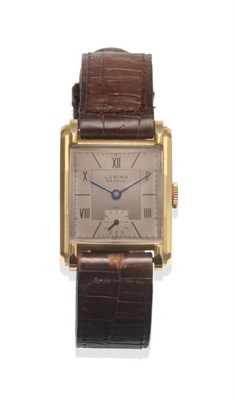 Lot 1135 - An 18ct Gold Wristwatch, signed Lusina, Geneve, circa 1950, lever movement, gold coloured dial with