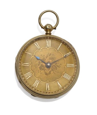 Lot 1136 - An 18ct Gold Fob Watch, 1858, lever movement, gold coloured dial with Roman numerals, back...