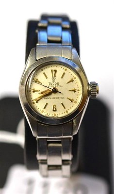 Lot 1139 - A Lady's Stainless Steel Centre Seconds Wristwatch, signed Tudor, Oyster Royal, shock...