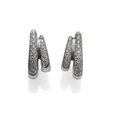 Lot 1148 - A Pair of Diamond Set Cuff Style Earrings, the graduated double bars pavé set with round brilliant