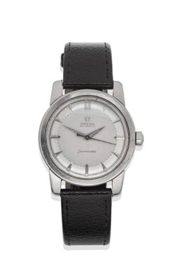 Lot 1151 - A Stainless Steel Automatic Centre Seconds Wristwatch, signed Omega, model: Seamaster, circa...