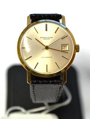 Lot 1161 - A 9ct Gold Automatic Calendar Centre Seconds Wristwatch, signed Favre Leuba, circa 1970, lever...