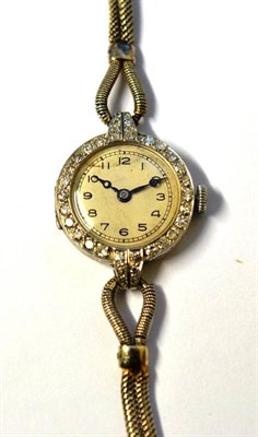 Lot 1164 - A Lady's Diamond Set Wristwatch, circa 1930, lever movement signed Vertex, silvered dial with...