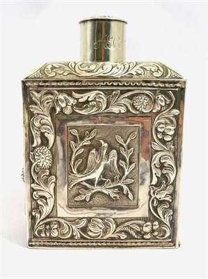 Lot 1183 - A Continental Silvered Metal Tea Canister, probably Dutch circa 1886, rectangular with embossed...