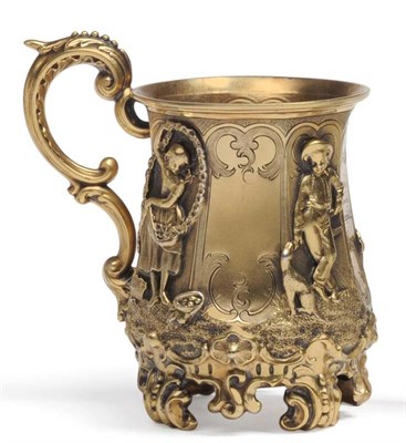 Lot 1189 - A Victorian Silver Gilt Christening Mug, Creswick & Co, Sheffield 1866, the hexagonal body set with