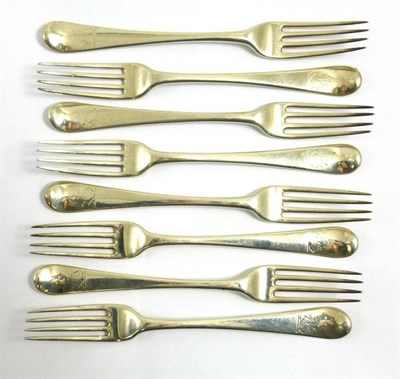 Lot 1206 - Royal Interest: A Set of Eight George III Silver Forks, Thomas Chawner, London 1777, Hanoverian...