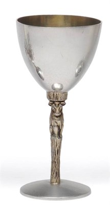 Lot 1237 - A Stuart Devlin Totem Wine Goblet, London 1977, with a bull modelled to the textured stem, 15cm...