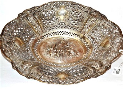 Lot 1008 - A German White Metal Basket, marked 800, oval with profusely pierced borders and decorated...