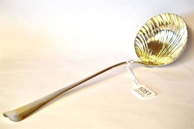 Lot 1051 - A George II Silver Ladle, maker's mark worn, London 1758, Hanoverian pattern with a shell bowl,...