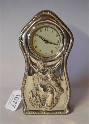 Lot 1077 - An Edward VII Silver Faced Mantel Clock, Charles S Green & Co Ltd, Birmingham 1906, the front...