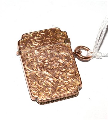 Lot 1080 - A Victorian 9ct Gold Vesta Case, Birmingham 1900, with engraved decoration to both sides and...