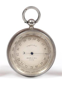 Lot 1082 - A Victorian Silver Cased Pocket Barometer, London 1889, the silvered dial marked A & N.C.S.L,...