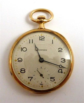 Lot 1123 - A Lady's 18ct Gold Keyless Fob Watch, signed Longines, circa 1904, lever movement signed and...