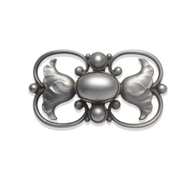 Lot 1129 - A Silver Brooch, by Georg Jensen, of stylised floral form, numbered 236, measures 4.4cm by 2.5cm