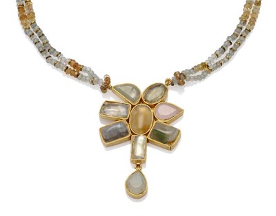 Lot 1137 - A Tourmaline Necklace, assorted tourmaline stones roughly cut, or en cabochon, set within a cluster