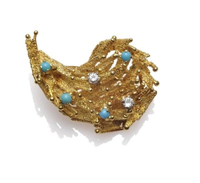 Lot 1147 - An Asymmetric Brooch, in the style of Andrew Grima, the textured form shaped as a boteh, inset with