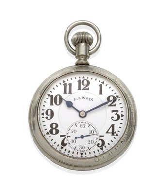 Lot 1157 - A Plated Open Faced Keyless Pocket Watch, signed Illinois Watch Co, Springfield, Sixty Hour Elinvar