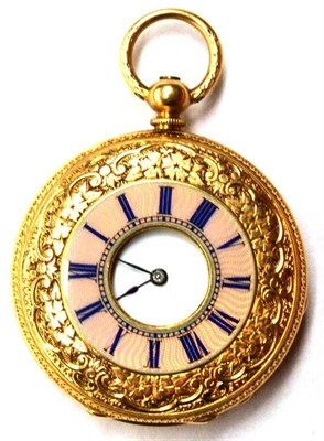 Lot 1164 - A Lady's Fob Watch, circa 1870, cylinder movement, enamel dial with Roman numerals, front cover...