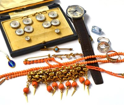 Lot 1179 - A Small Quantity of Jewellery, including a Victorian bracelet hung with coral drops, two coral bead