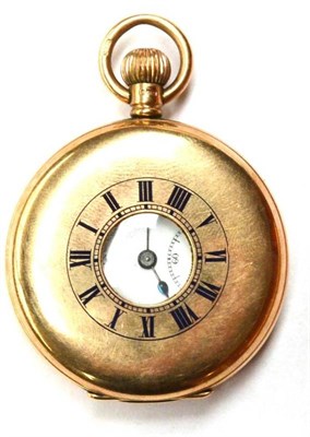 Lot 1192 - A 9ct Gold Half Hunter Keyless Pocket Watch, retailed by W H May, Nottingham, 1911, lever...