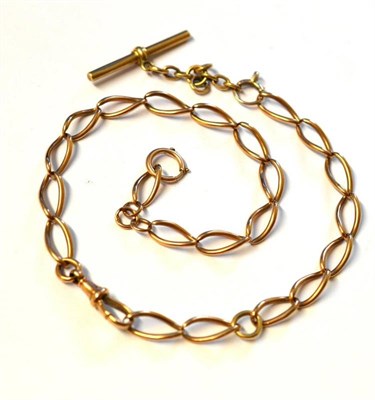 Lot 1217 - A Watch Chain, of oval links and a swivel catch connector mid-way, hung with a t-bar, length 39cm