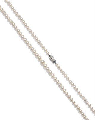 Lot 1218 - A Cultured Pearl Necklace, the graduated pearls part knotted and strung to an Art Deco style clasp