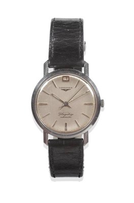 Lot 1223 - A Stainless Steel Automatic Calendar Centre Seconds Wristwatch, signed Longines, model:...