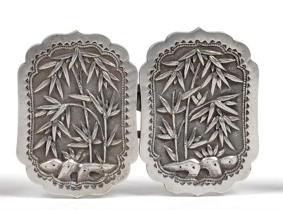 Lot 1010 - A Chinese Export Silver Buckle, Wang Hing, of shaped rectangular form, each part decorated with...