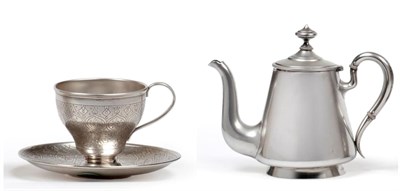Lot 1014 - A Russian Silver Cup and Saucer, assay master BC, maker's mark MK, dated 1869, of typical form with