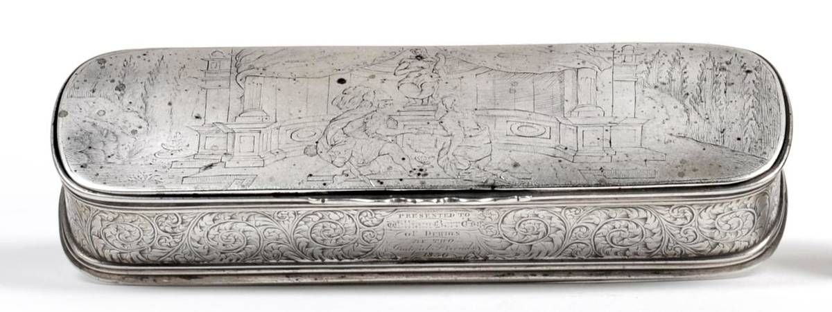Lot 1015 - A Dutch Silver Tobacco Box, Amsterdam, circa 1790, rounded rectangular, the hinged cover and...