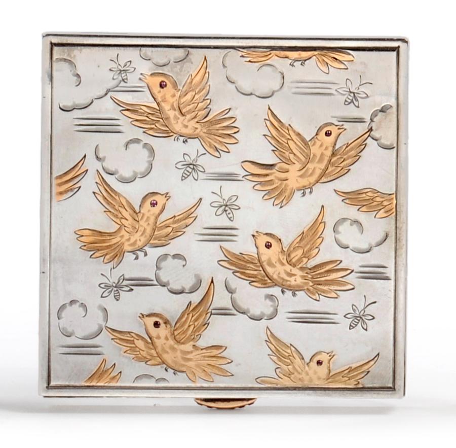 Lot 1051 - An Art Deco Silver Compact, import marks for London Assay Office, London 1948, square, the...