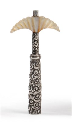 Lot 1068 - An 18th Century Silver and Mother-of-Pearl Corkscrew, maker's mark probably CW or GW, with a C...