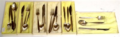 Lot 1070 - A Six Place Setting Table Service of Georg Jensen Cypress Pattern Silver Flatware, comprising...