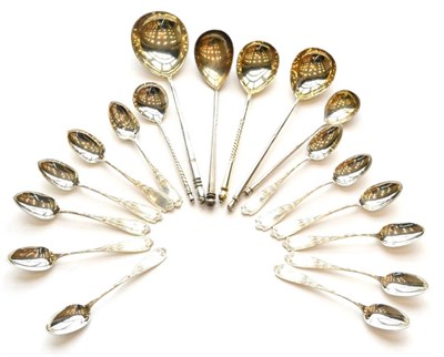 Lot 1075 - A Set of Twelve Russian Silver Teaspoons, left facing Kokoshnik mark, each with a floral motif...