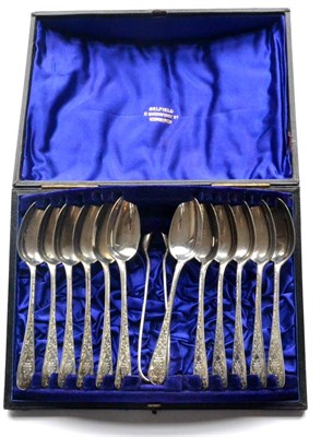 Lot 1079 - A Set of Twelve Victorian Scottish Silver Teaspoons and Tongs, maker's mark GSB over striking...