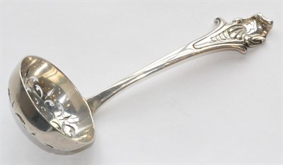 Lot 1107 - A Mid 18th Century Silver Sifter Spoon, worn marks, with a cast asymmetric finial and finely...