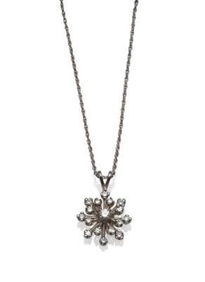 Lot 1110 - A Diamond Cluster Pendant, the round brilliant cut and eight-cut diamonds arranged in a...
