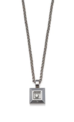 Lot 1111 - An 18 Carat White Gold 'Happy Diamonds Icons' Pendant on Chain, by Chopard, the square mount with a