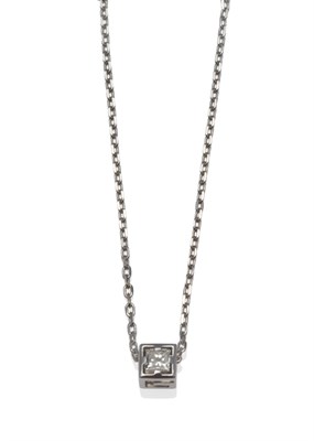 Lot 1112 - An 18 Carat White Gold Diamond Necklace, by Gucci, a square pendant with Gucci logo detail to...