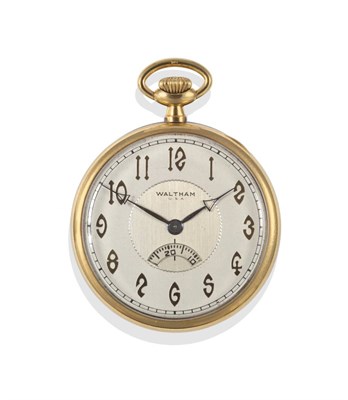 Lot 1134 - An 18ct Gold Open Faced Keyless Pocket Watch, signed Waltham, USA, 1927, lever movement...