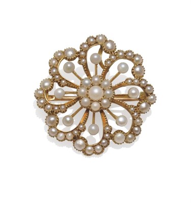 Lot 1141 - A Seed Pearl Set Brooch, in floral style, set throughout with seed pearls and split pearls,...
