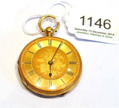 Lot 1146 - An 18ct Gold Fob Watch, signed Langford, 40 Collage Green, Bristol, 1874, lever movement, gold...