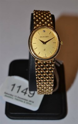 Lot 1149 - A Lady's 9ct Gold Wristwatch, signed Bueche Girod, circa 1990, quartz movement, gold coloured...