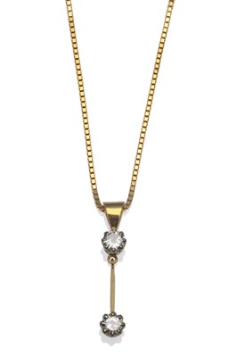 Lot 1151 - A Diamond Pendant on Chain, the drop pendant with a round brilliant cut diamond at each end of...