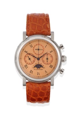 Lot 1161 - A Stainless Steel Limited Edition Calendar Chronograph Wristwatch with Moonphase, retailed by...