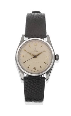 Lot 1162 - A Stainless Centre Seconds Wristwatch, signed Tudor, Oyster, Stock-Resisting, circa 1953, lever...